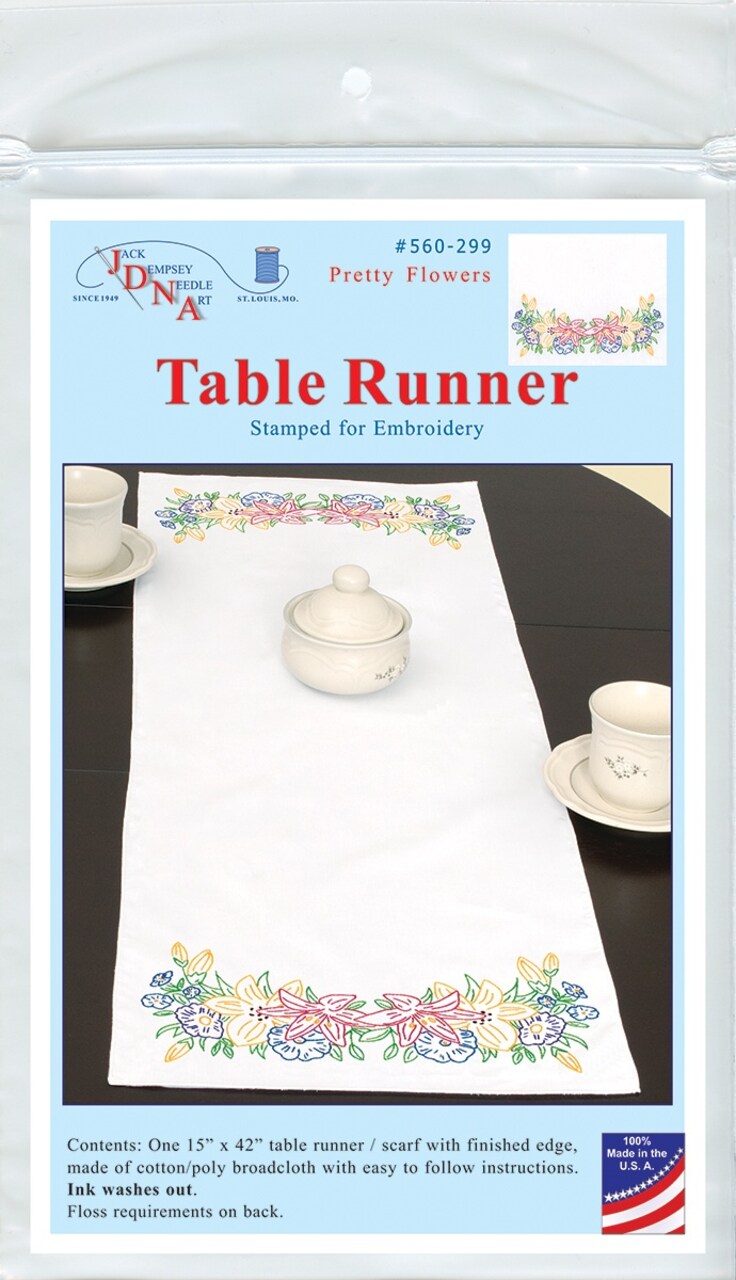 Jack Dempsey Stamped Table Runner/Scarf 15"X42"-Pretty Flowers